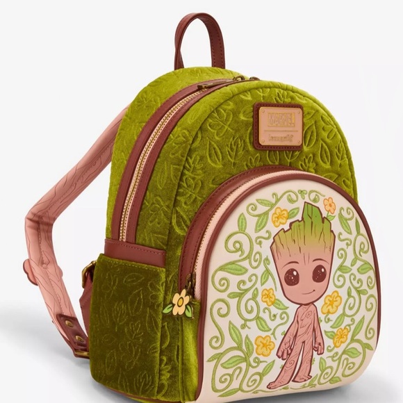 New Loungefly Marvel Guardians of The Galaxy Groot Floral Velvet Mini Backpack main image 2